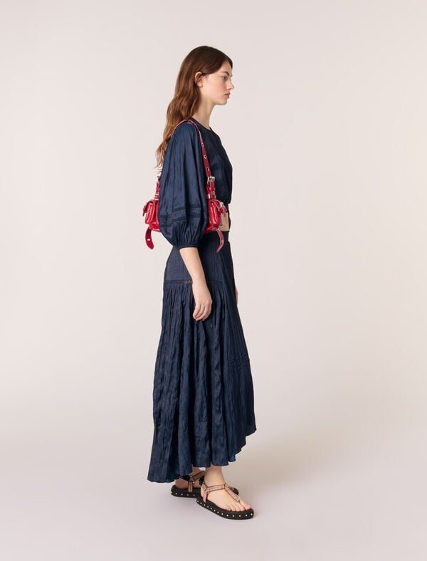 Maje Jupe Longue Satinée Marine