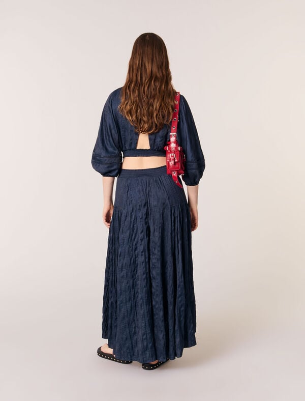 Maje Jupe Longue Satinée Marine