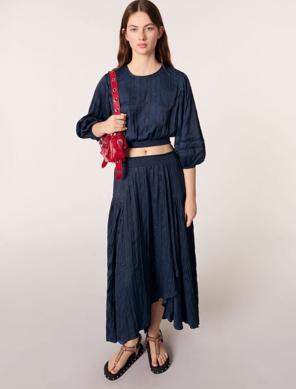 Maje Jupe Longue Satinée Marine