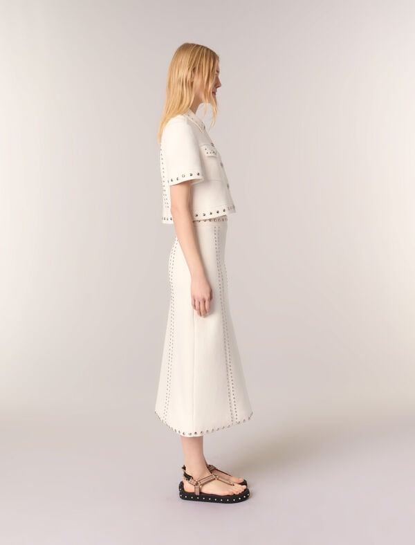 Maje Jupe Midi En Maille à Studs Ecru
