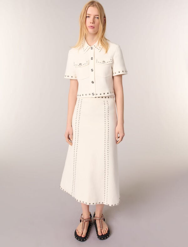 Maje Jupe Midi En Maille à Studs Ecru
