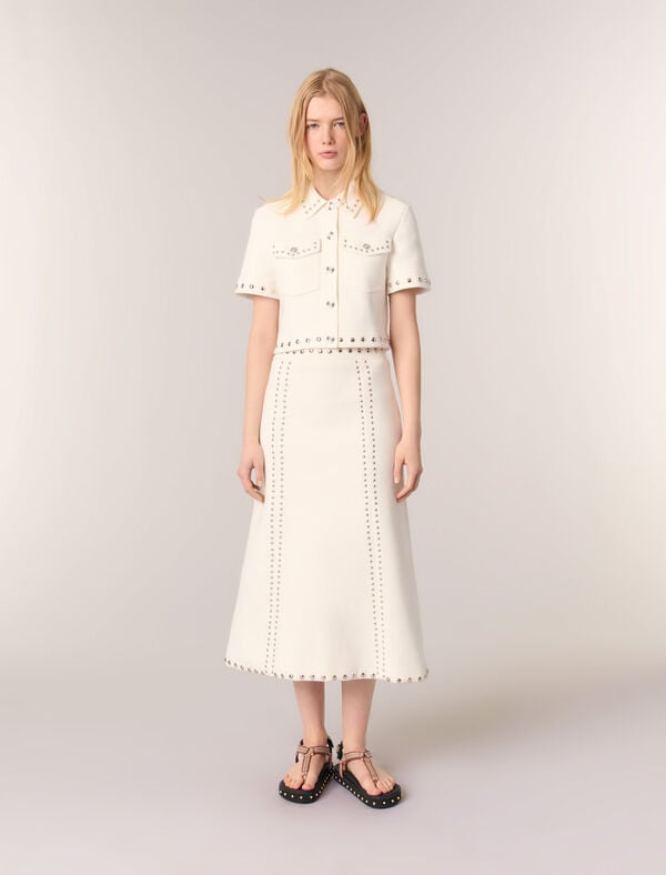 maje Jupe midi en maille à studs Ecru
