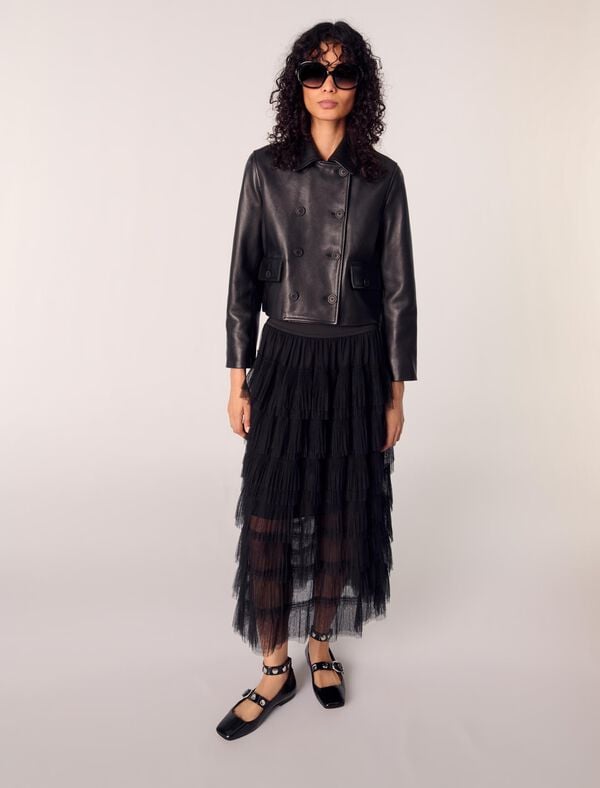 Maje Jupe Midi En Tulle Noir