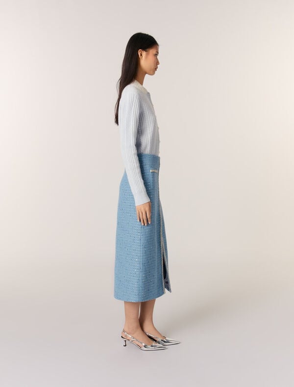 Maje Jupe Midi En Tweed à Sequins Bleu