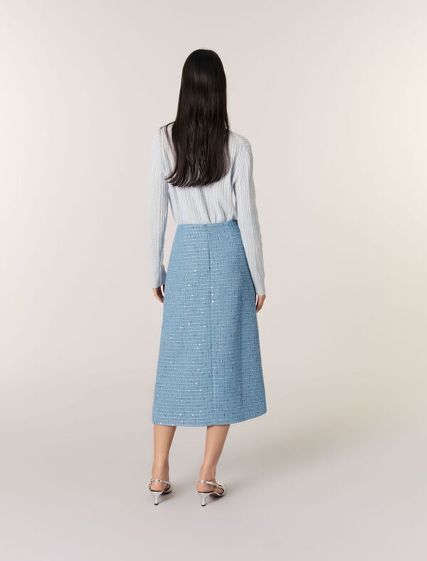 Maje Jupe Midi En Tweed à Sequins Bleu