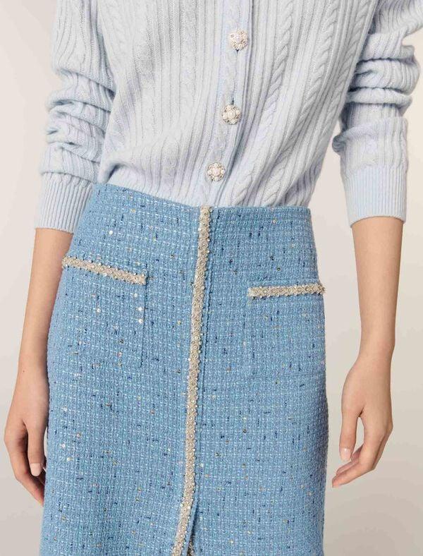 Maje Jupe Midi En Tweed à Sequins Bleu