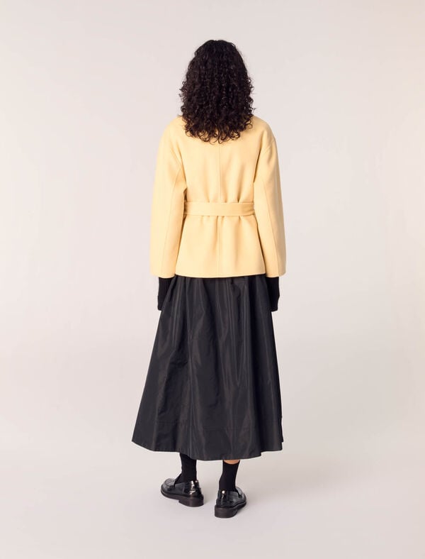 Maje Manteau Court Double Face Ceinturé Jaune