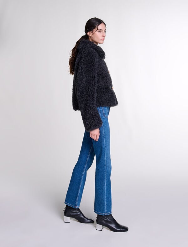 Maje Manteau Court En Bouclette Gris Anthracite