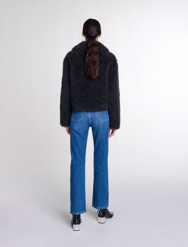 Maje Manteau Court En Bouclette Gris Anthracite