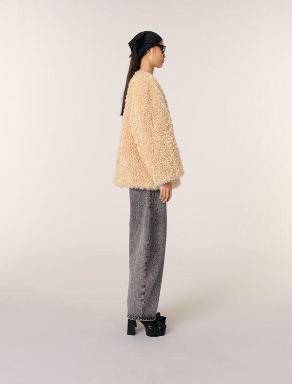 Maje Manteau Court En Fausse Fourrure Beige