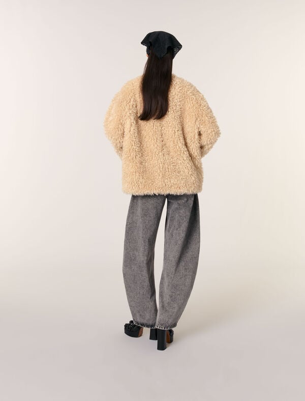 Maje Manteau Court En Fausse Fourrure Beige