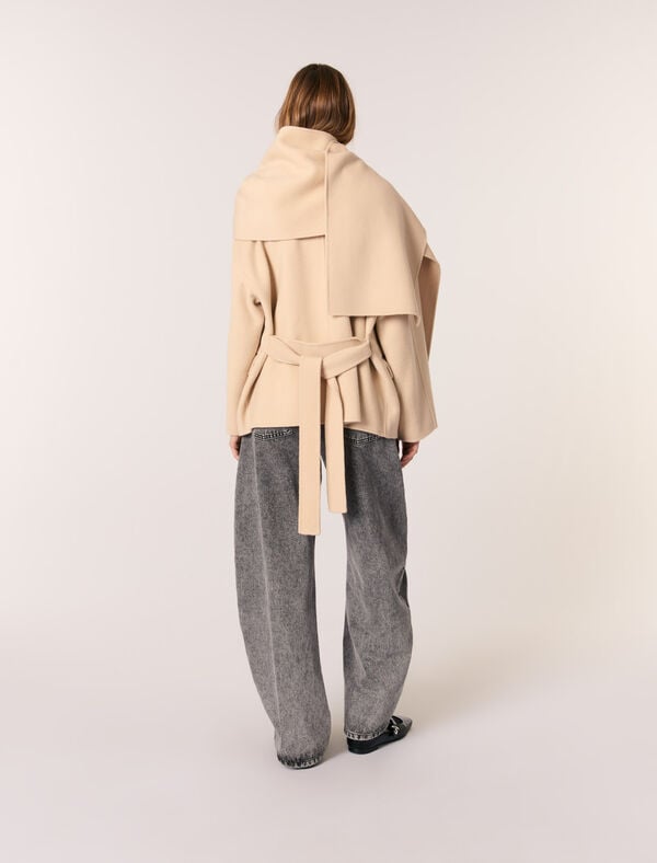 Maje Manteau Double Face à écharpe Beige
