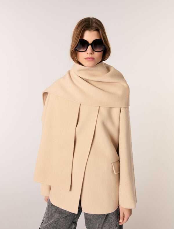 Maje Manteau Double Face à écharpe Beige