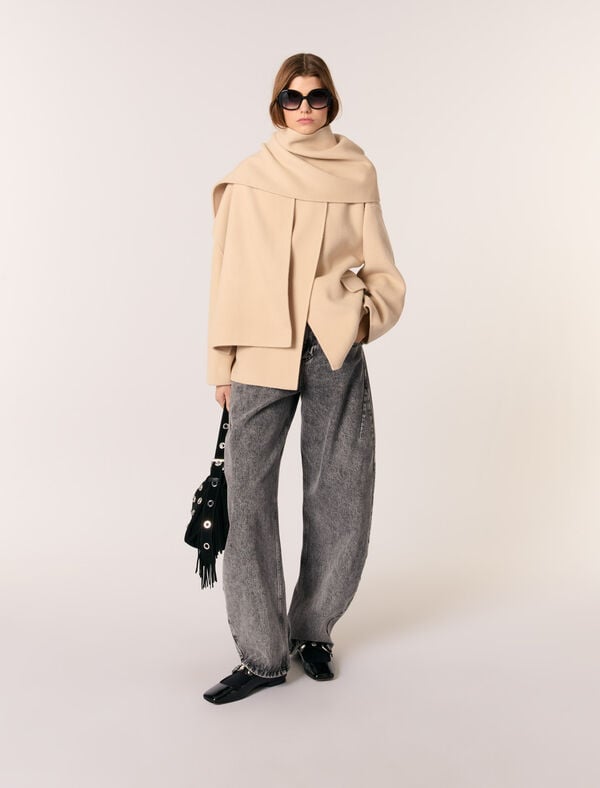 maje Manteau double face à écharpe Beige