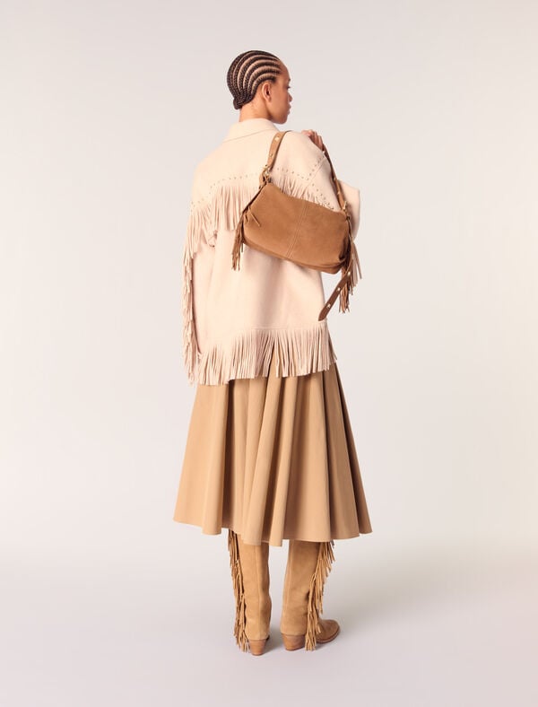 Maje Manteau En Double Face à Franges Beige