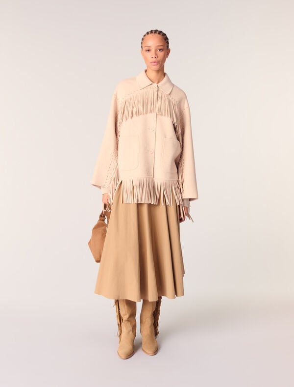 maje Manteau en double face à franges Beige