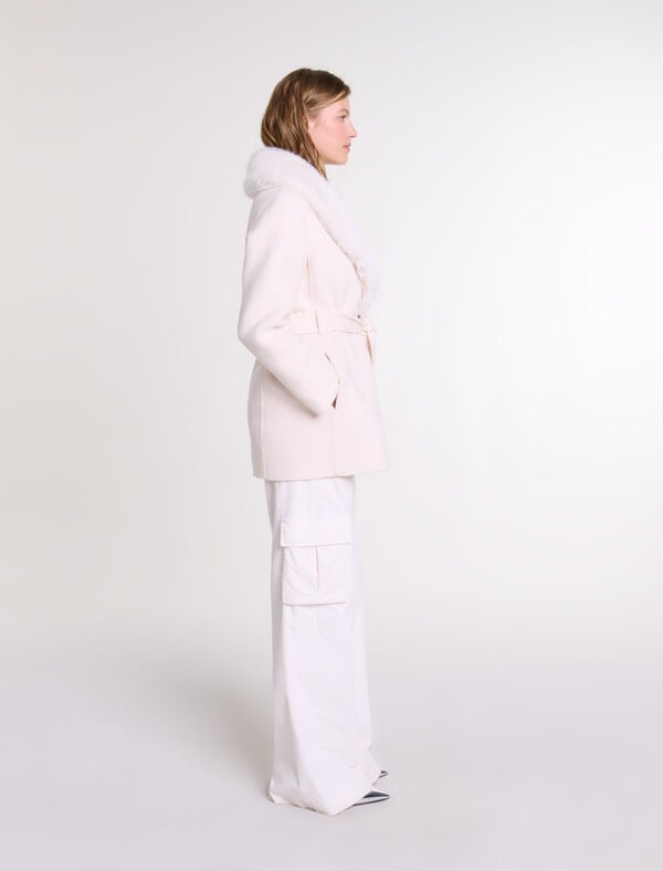 Maje Manteau Long En Fausse Fourrure Ecru