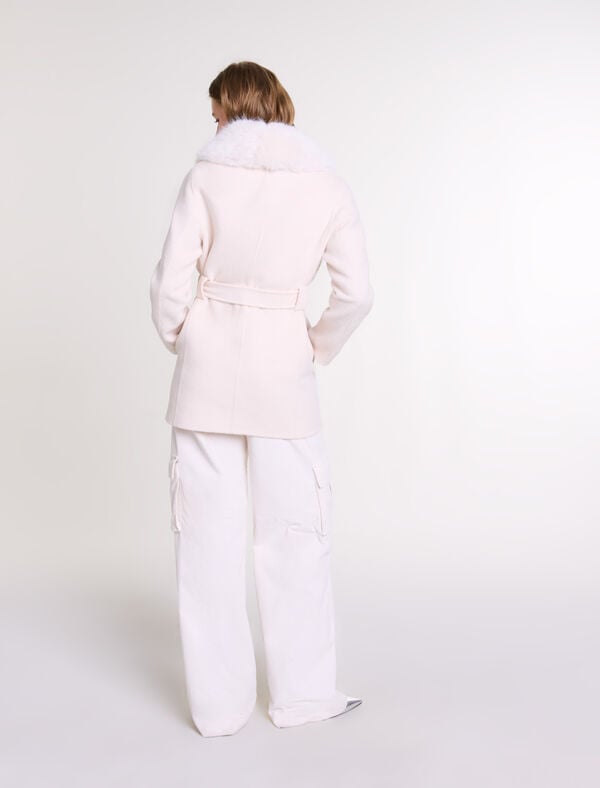 Maje Manteau Long En Fausse Fourrure Ecru