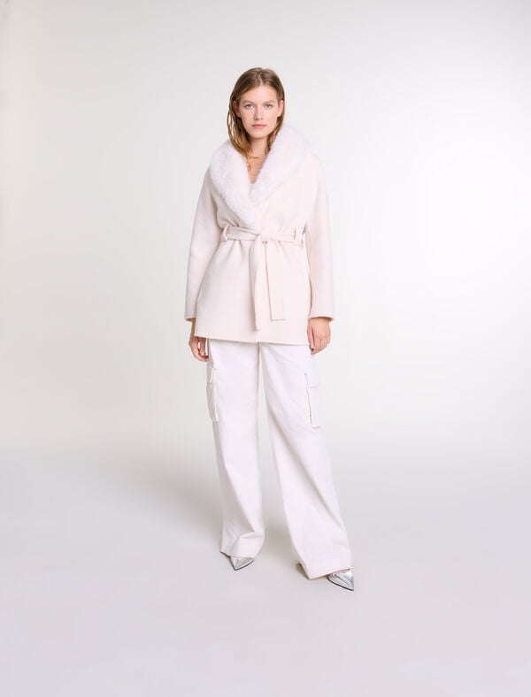 Maje Manteau Long En Fausse Fourrure Ecru