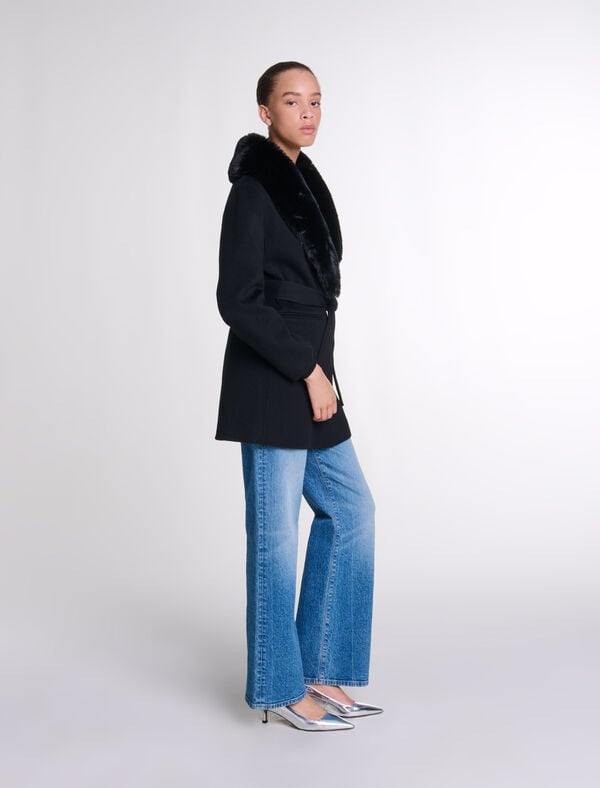 Maje Manteau Mi-long Double Face Noir