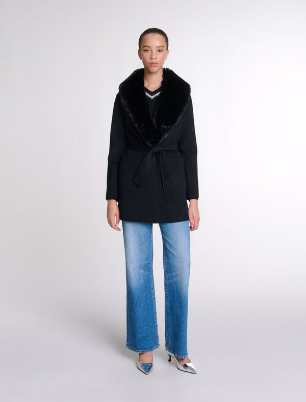 maje Manteau mi-long double face Noir