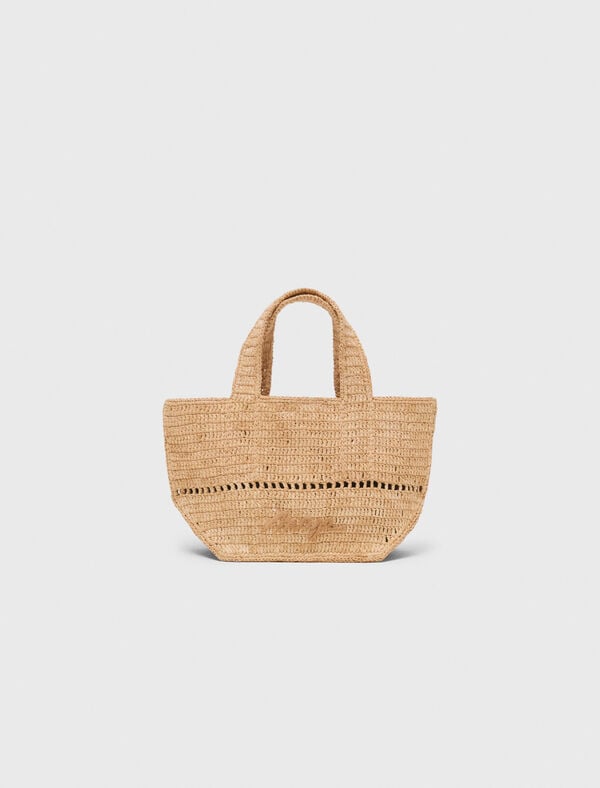 maje Mini cabas en raphia naturel Beige