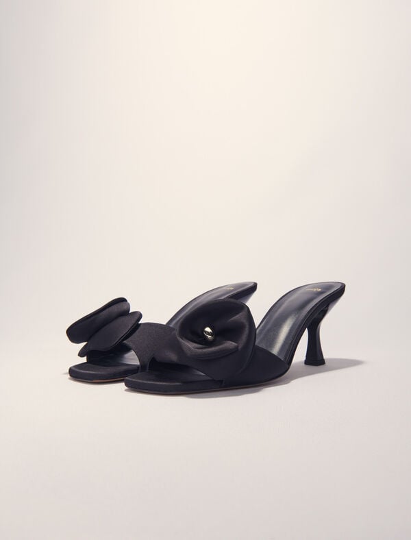 Maje Mule En Textile Avec Fleur Satinée Noir