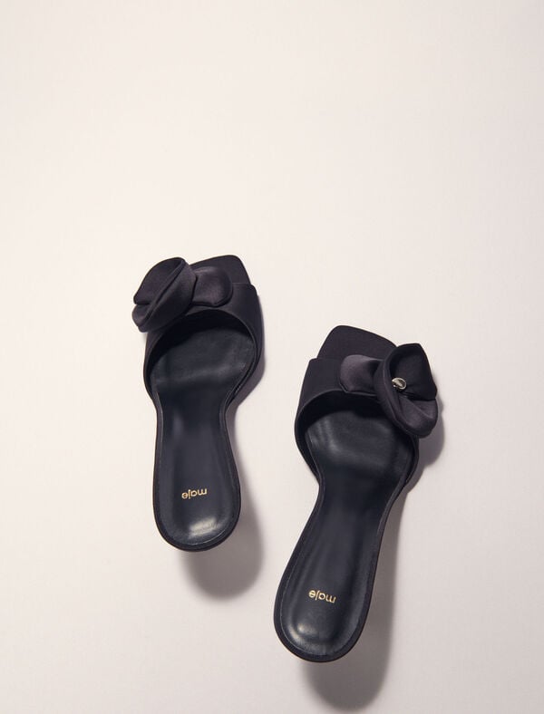 Maje Mule En Textile Avec Fleur Satinée Noir