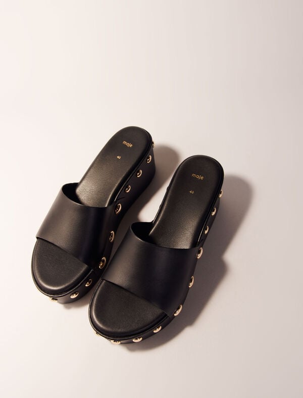 Maje Mules Compensées En Cuir à Studs Noir