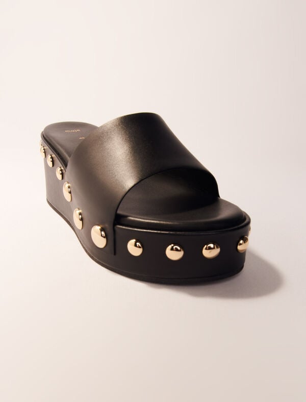 Maje Mules Compensées En Cuir à Studs Noir
