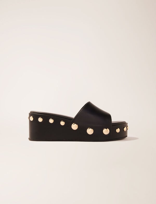 maje Mules compensées en cuir à studs Noir