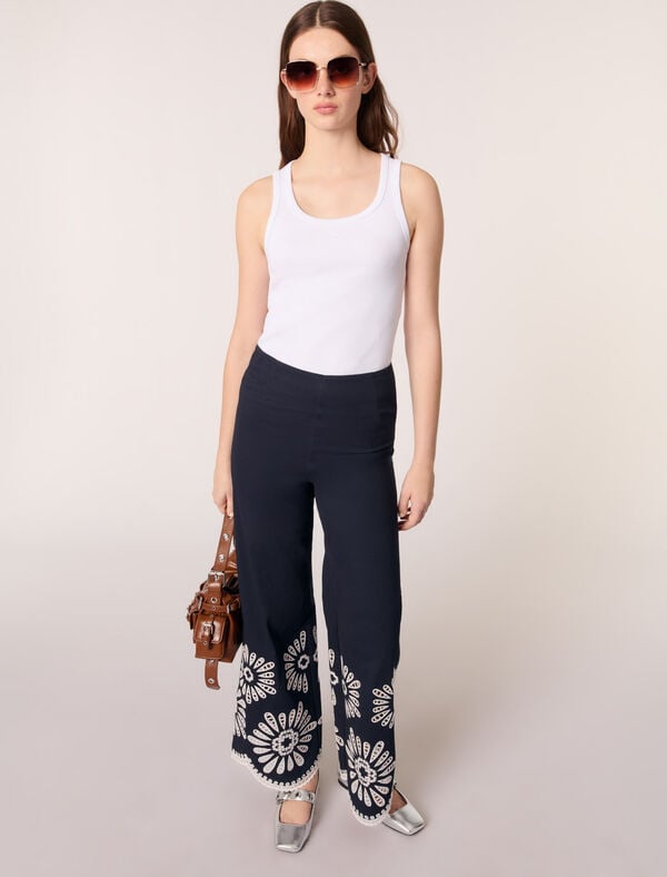 Maje Pantalon Avec Détails Crochet Marine