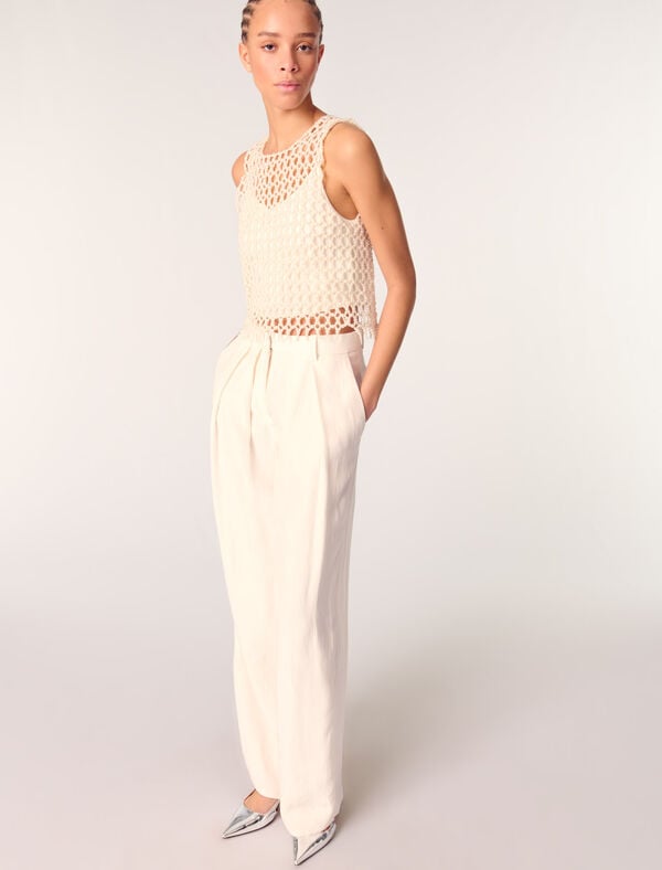 Maje Pantalon De Tailleur Large Ecru