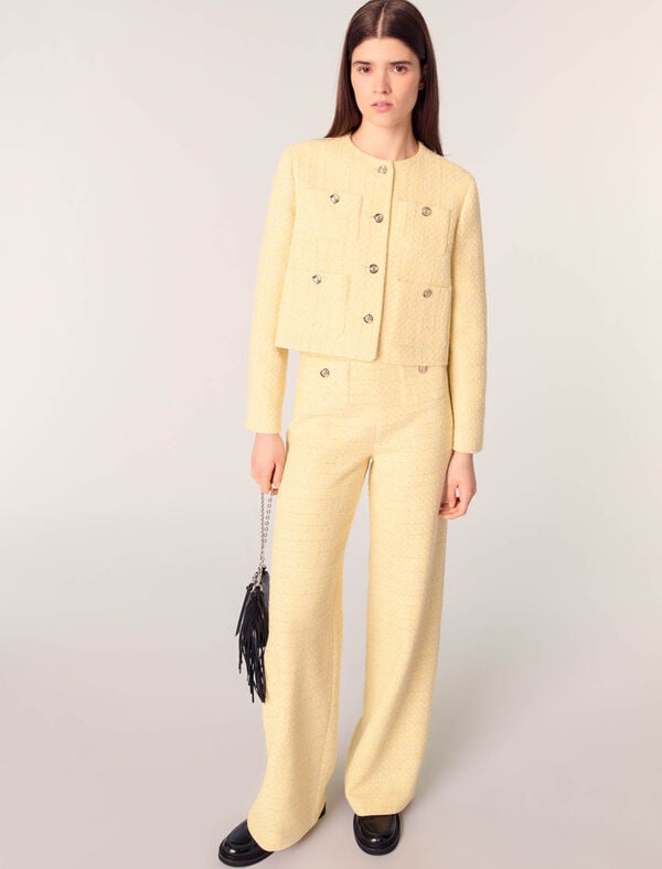 Maje Pantalon Droit En Tweed Et Lurex Jaune