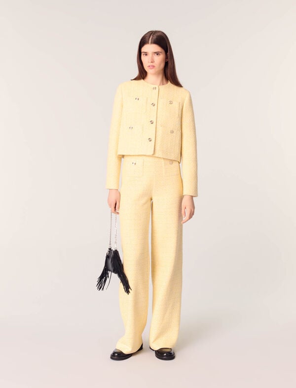 maje Pantalon droit en tweed et lurex Jaune