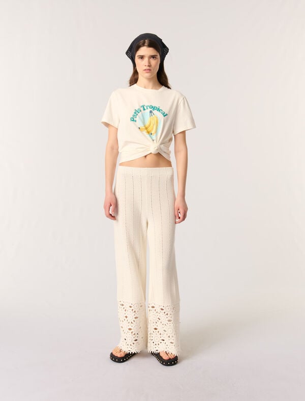 maje Pantalon en crochet Blanc