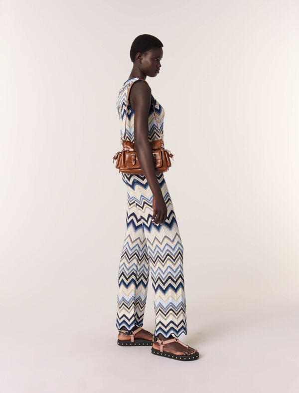 Maje Pantalon En Crochet Bleu/Ecru