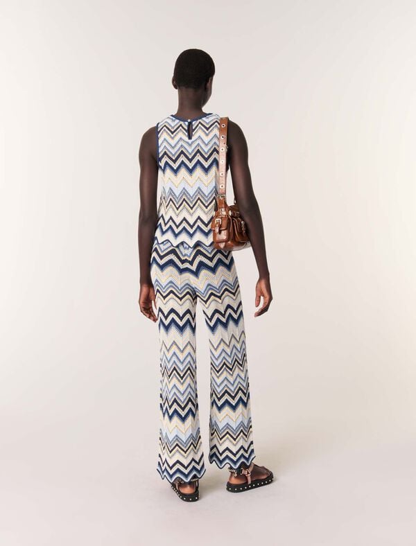 Maje Pantalon En Crochet Bleu/Ecru