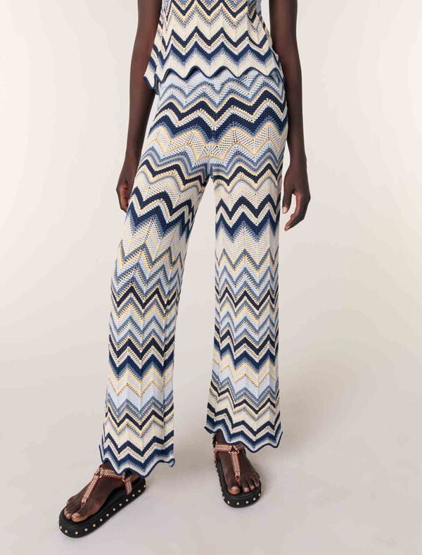 Maje Pantalon En Crochet Bleu/Ecru