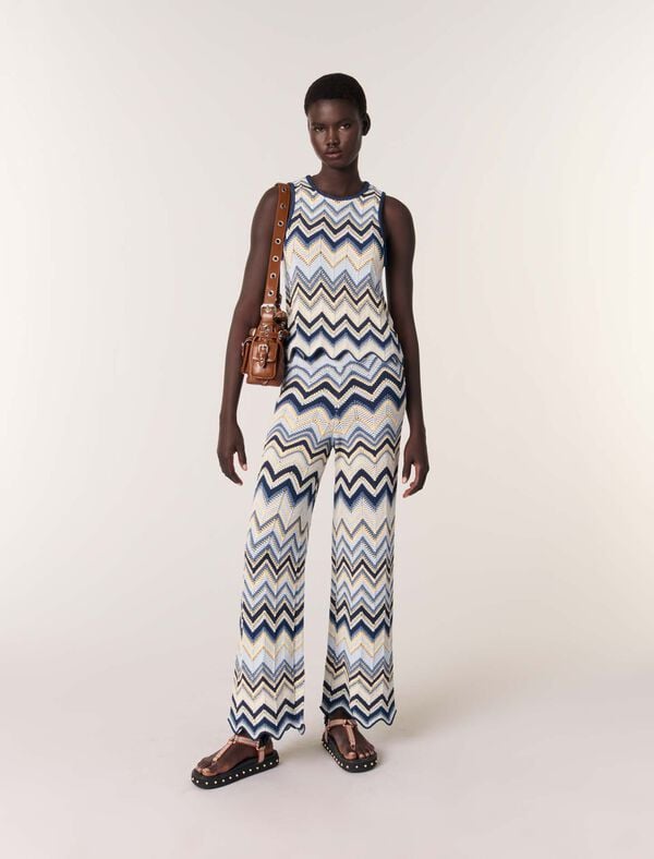 maje Pantalon en crochet Bleu/Ecru