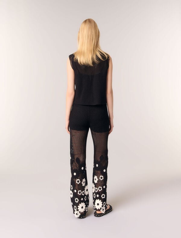 Maje Pantalon En Crochet Floral Noir / Blanc