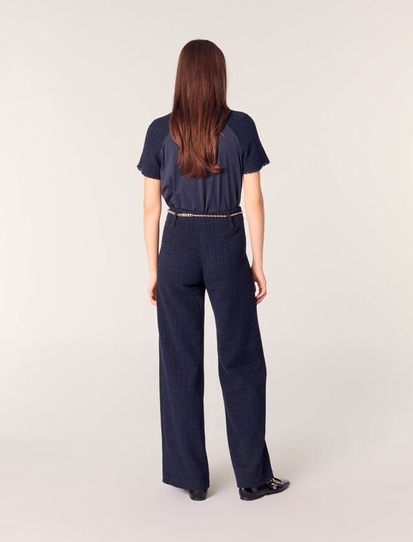 Maje Pantalon En Tweed à Ceinture Chaîne Marine