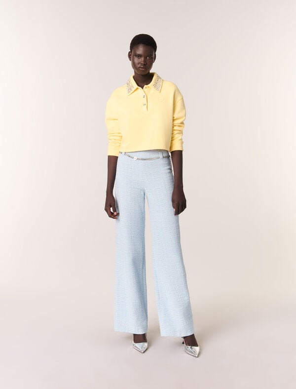 maje Pantalon en tweed avec ceinture Bleu Ciel