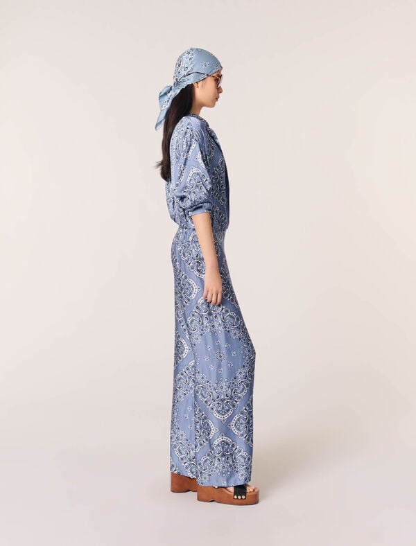 Maje Pantalon Fluide Imprimé Bleu Bandana Print