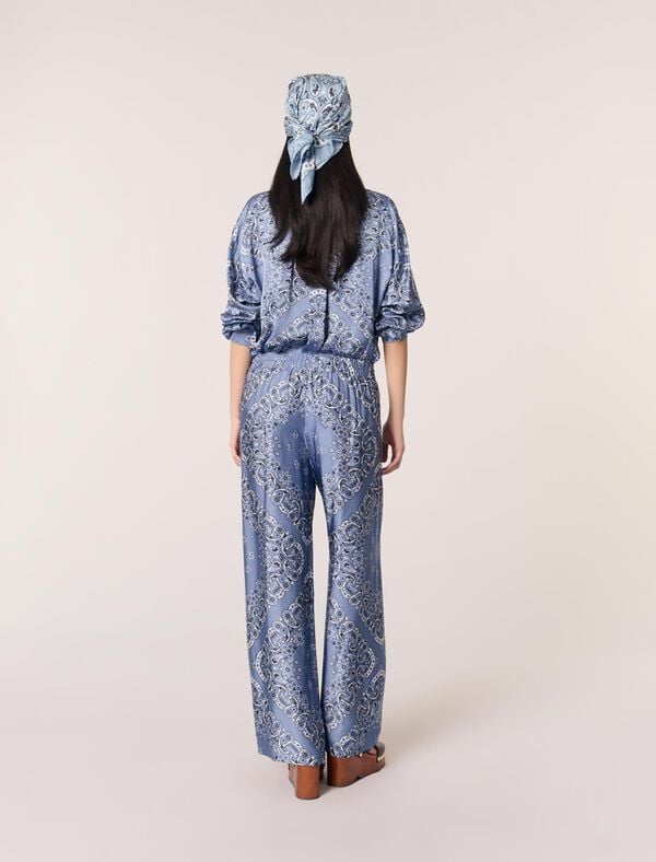Maje Pantalon Fluide Imprimé Bleu Bandana Print