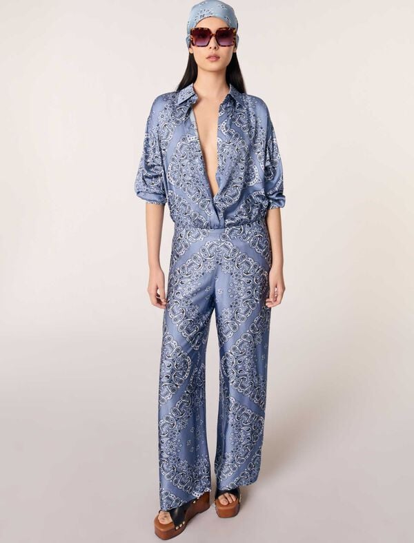 Maje Pantalon Fluide Imprimé Bleu Bandana Print