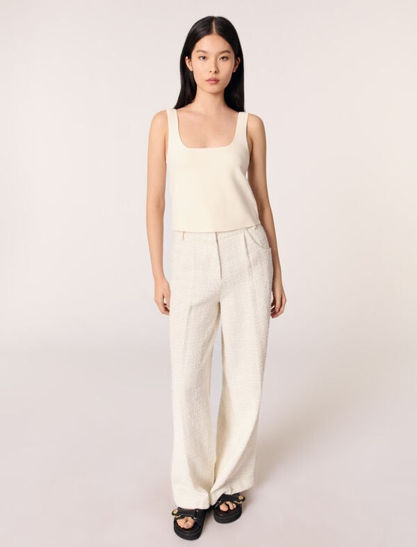 Maje Pantalon Large En Tweed Ecru