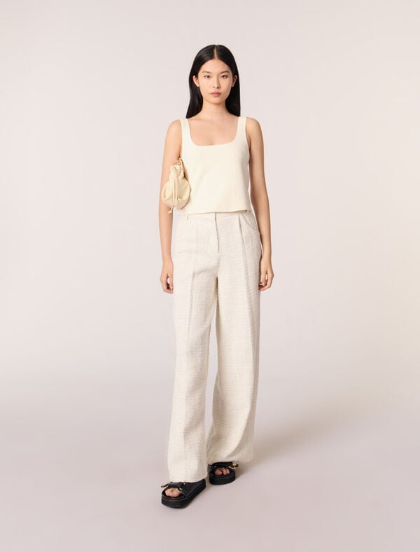 maje Pantalon large en tweed Ecru