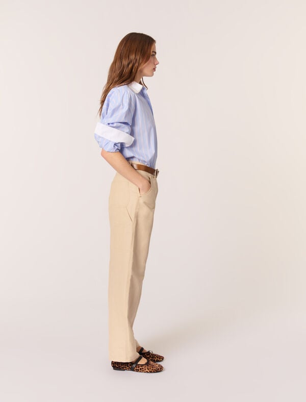 Maje Pantalon Tailleur En Lin Et Coton Beige