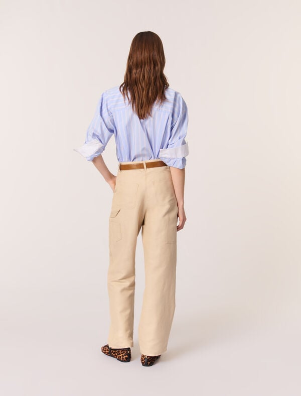 Maje Pantalon Tailleur En Lin Et Coton Beige